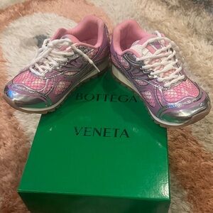 Brand new Bottega Veneta Women's Orbit Pink and Silver Sneakers